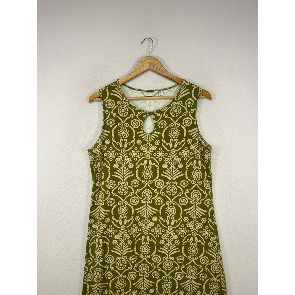 Boho Mod Liz Claiborne Women MP Olive Green Damask Keyhole Sleeveless Midi Dress - Picture 7 of 9